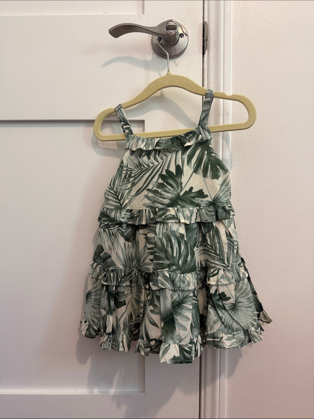 Janie and Jack Cream Dress with Green Leaf Print